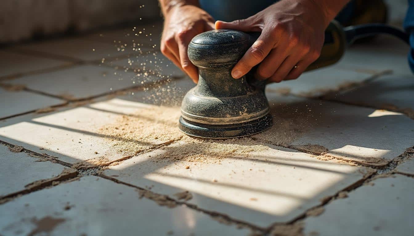 Enlever les joints de carrelage avec une meuleuse en rénovation