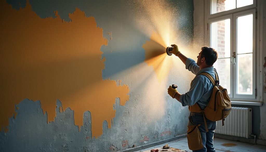 Retirer une vieille peinture des murs avec une meuleuse pour la rénovation